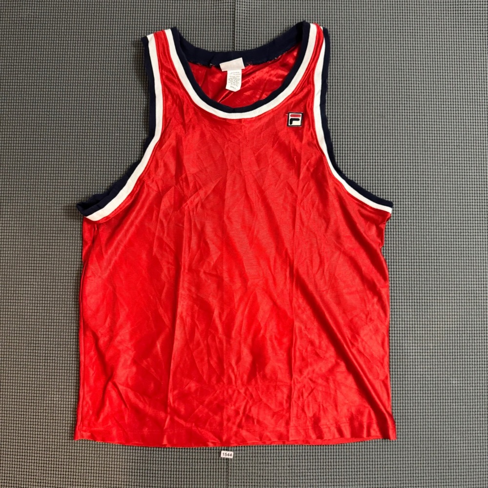 Vintage Fila Basketball Jersey Tank Top Red Navy White Made in USA Small